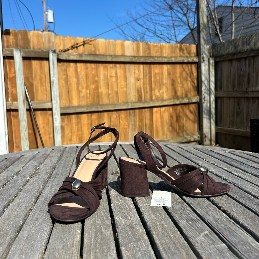 a new day Brown Suede Block Heel Sandals
